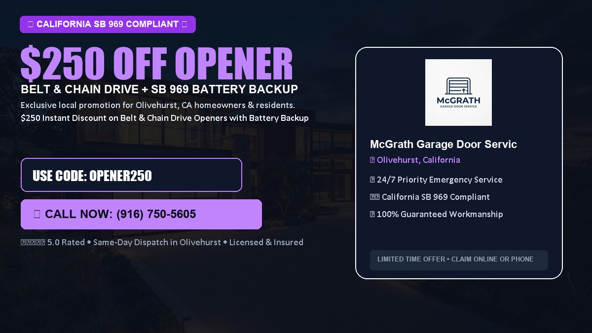 $250 OFF Smart Garage Door Opener Installation (Belt & Chain Drive with California SB 969 Battery Backup) in Olivehurst, CA