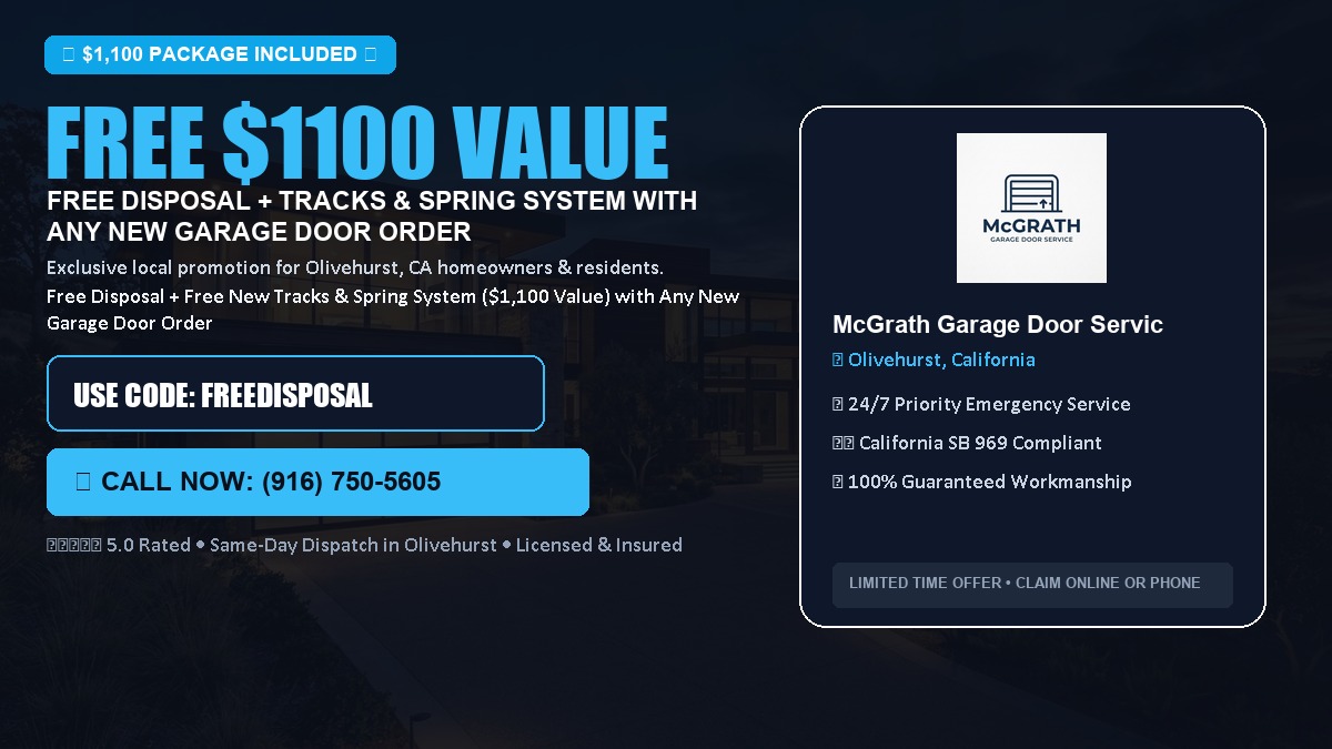 Free Disposal + Free New Tracks & Spring System with Any New Garage Door Order ($1100 Value) in Olivehurst, CA